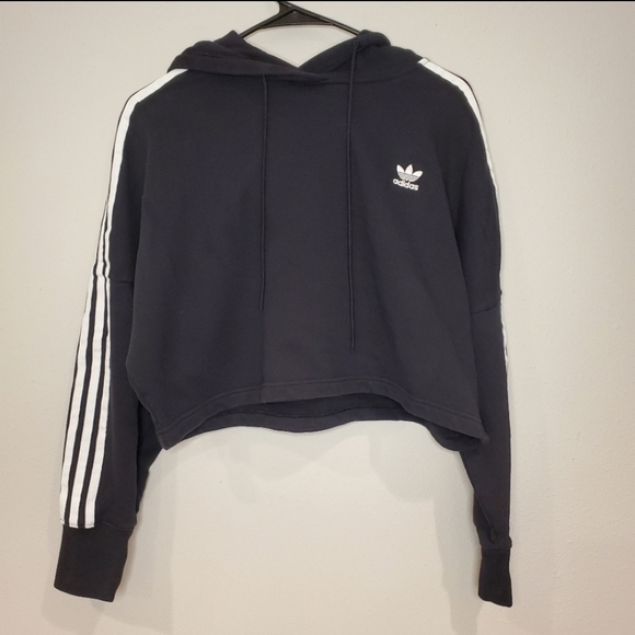 adidas Tops - Adidas Black and White Women's Crop Boxy Hooded Sweatshirt Size small